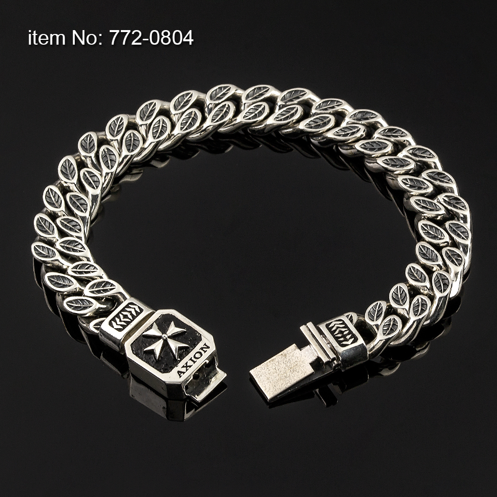 Ασημένιο 925° μασίφ βραχιόλι με υπογραφή AXION και κουβανέζικο σύνδεσμο πλάτους 12 mm