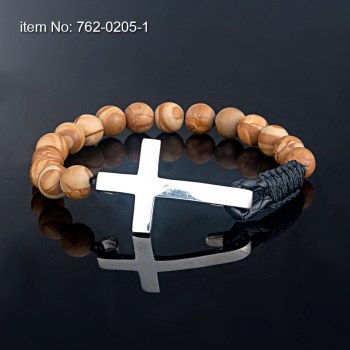 Ασημένιο βραχιόλι σταυρός με Jasper ή άλλες ημιπολύτιμες πέτρες χάντρες 14a_762-0205-1n