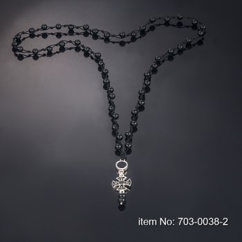 Ασημένιο κολιέ με αχάτη χάντρα και το σταυρό της Μάλτας 21_703-0038-2n