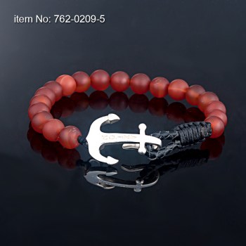 Ασημένιο βραχιόλι 925° με άγκυρα (6 mm) και με κορνεόλι 22a_762-0209-5n