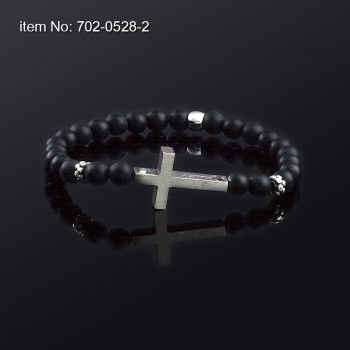 925° Ασημένιο βραχιόλι με σταυρό, ροδέλες και όνυχα ματ 8mm 702-0528-2