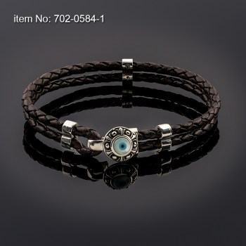 Ασημένιο βραχιόλι 925° με μοτίφ μάτι, μαιάνδρους και γνήσιο πλεκτό κόκκινο δέρμα - Πατήστε εδώ για περισσότερα χρώματα - 702-0584-1n