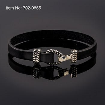 Βραχιόλι με ασημένια στοιχεία σχεδίασης σχοινιού σε 8mm γνήσιο δέρμα - Πατήστε εδώ για περισσότερα χρώματα - 702-0865n