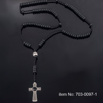 925° Ασημένιο Μασιφ Ροζάριο χειροποίητο με σταυρό & μαύρο onyx 703-0097-1n