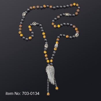 925° Ασημένιο Κολιέ φτερό με όνυχα και μάτι του τίγρη 6 mm 703-0134n