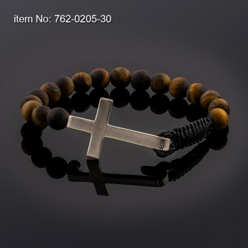 Ασημένιο βραχιόλι σταυρός με Tiger Eye ή άλλες ημιπολύτιμες πέτρες χάντρες 762-0205-30n