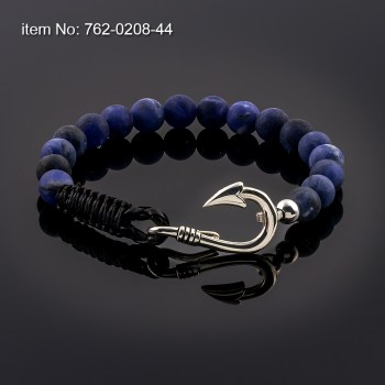 Ασημένιο βραχιόλι 925° με άγκιστρο (6 mm) και με Lapis Lazuli 762-0208-44n