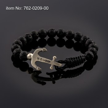 Ασημένιο βραχιόλι 925° με άγκυρα (6 mm) και με Black Lava 762-0209-00n