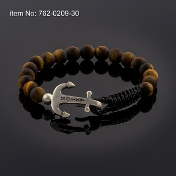 Ασημένιο βραχιόλι 925° με άγκυρα (6 mm) και με Tiger Eye 762-0209-30n