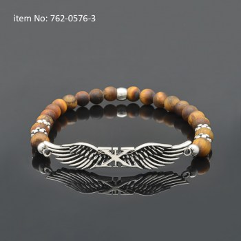 925° Ασημένιο βραχιόλι με μοτίφ φτερούγες Axion, ροδέλες και μάτι τίγρης 762-0576-3