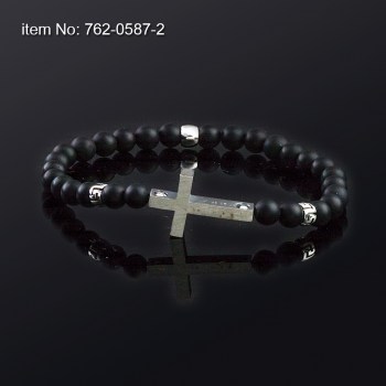 925° Ασημένιο βραχιόλι με σταυρό, ροδέλες με μοτίφ γκρέκα και όνυχα ματ 8mm 762-0587-2